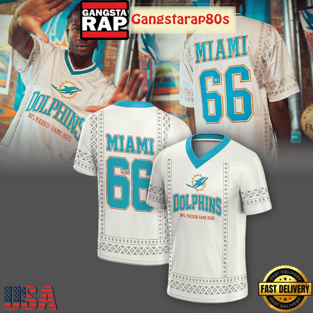 NHL Miami Dolphins In Madrid Game 2025 Custom Football Jersey