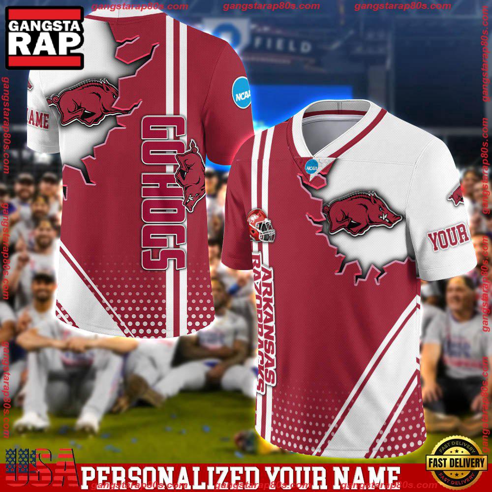 NCAA Customized Arkansas Razorbacks Team Logo Player Football Jersey Shirt
