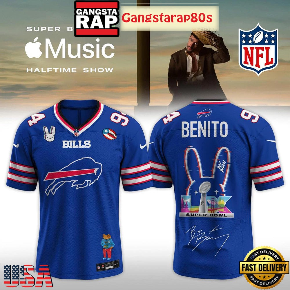 Buffalo Bills NFL Bad Bunny 2026 Super Bowl LX 2026 Best Haltime Show Custom Football Jersey
