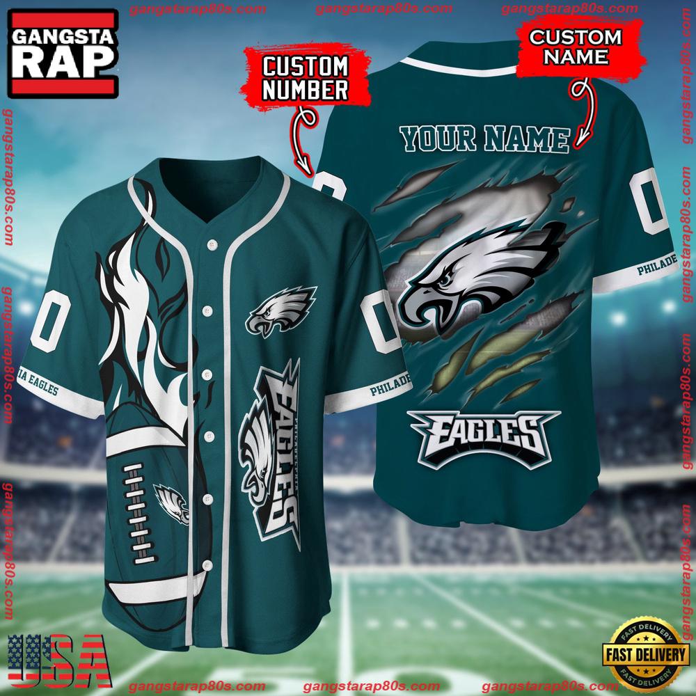 NFL  Custom Name Number Philadelphia Eagles Football Team Baseball Jersey Shirt