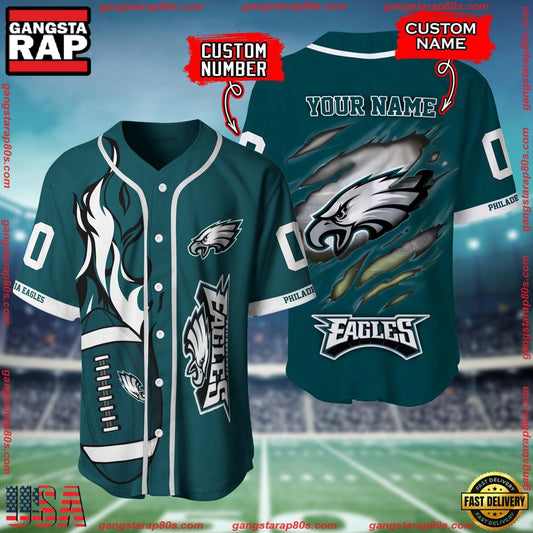 NFL  Custom Name Number Philadelphia Eagles Football Team Baseball Jersey Shirt