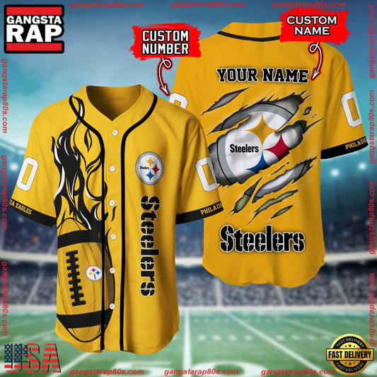 NFL  Custom Name Number Pittsburgh Steelers Football Team Baseball Jersey Shirt
