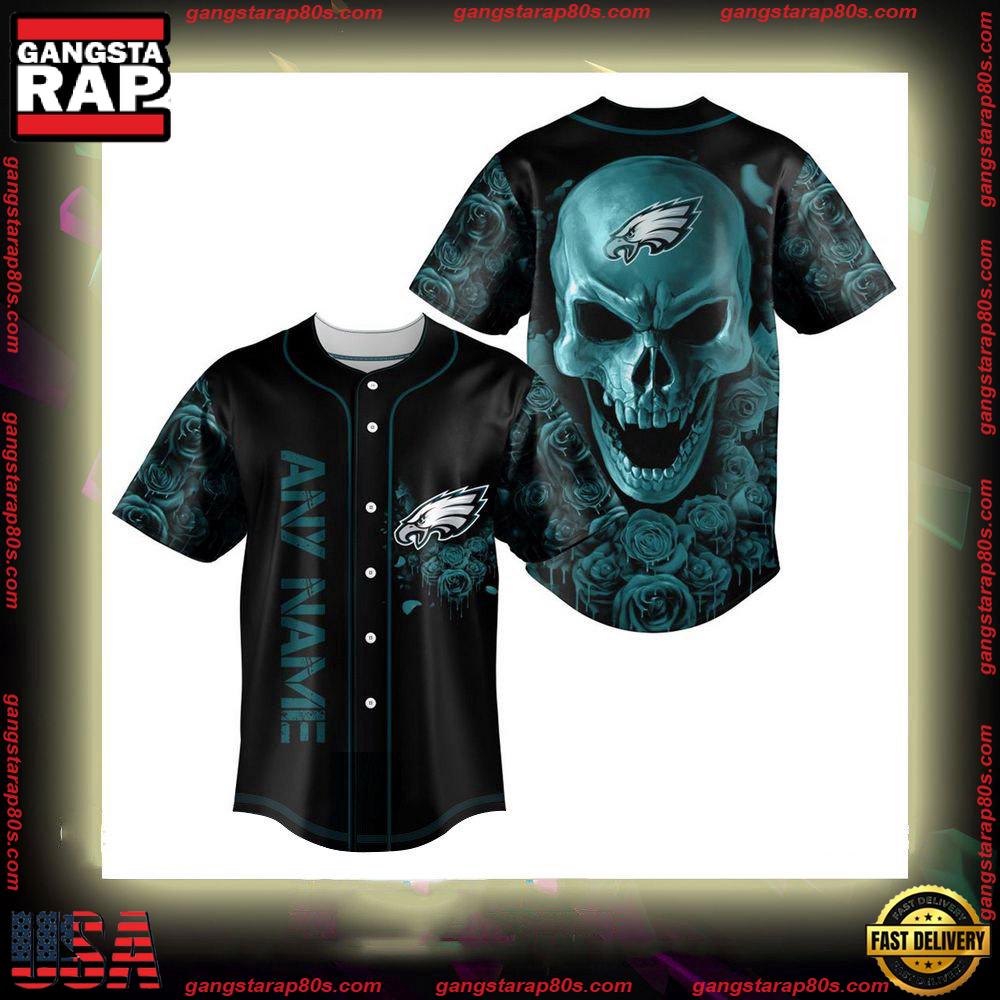 NFL  Custom Name Philadelphia Eagles Football Skull Baseball Jersey Shirt