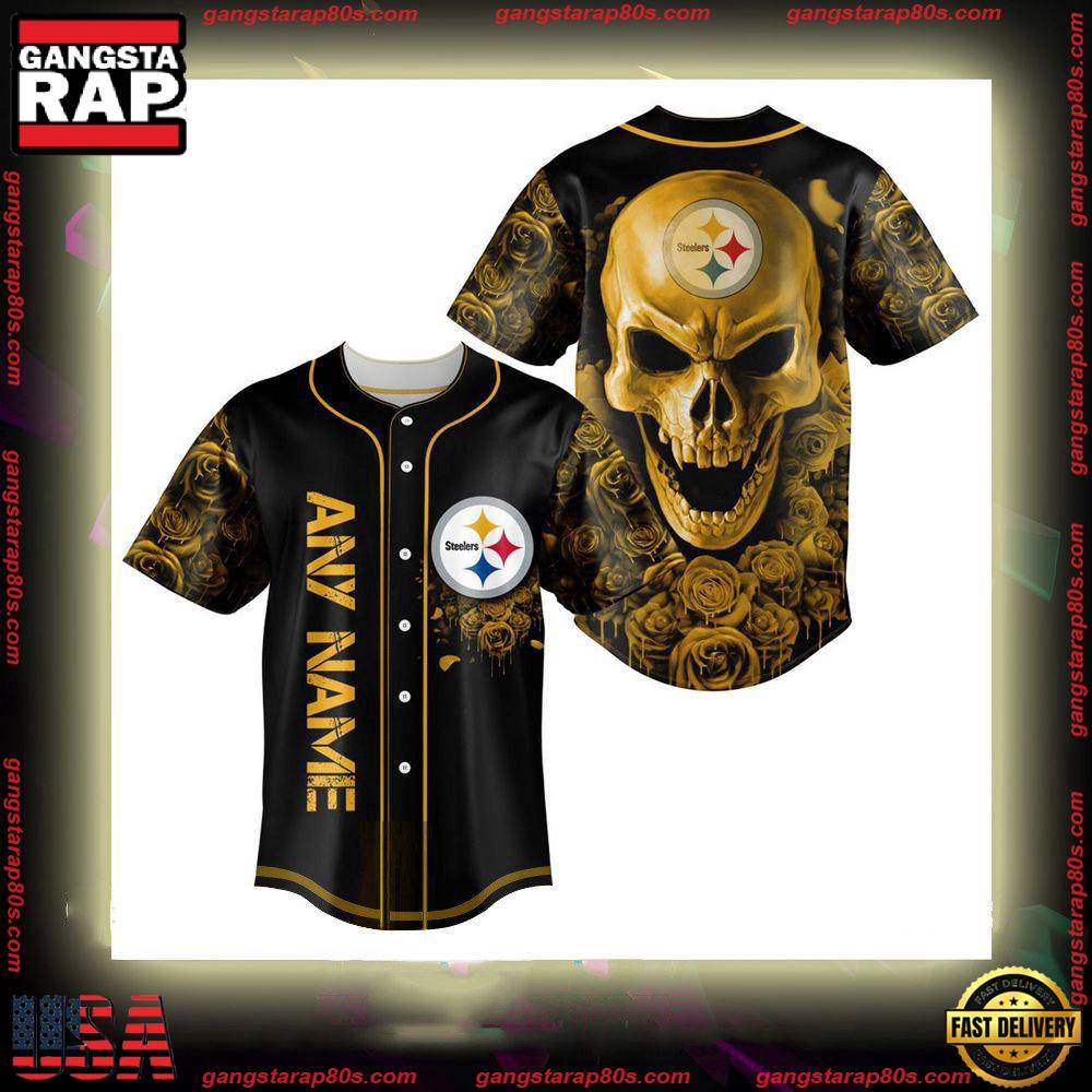 NFL  Custom Name Pittsburgh Steelers Football Skull Baseball Jersey Shirt