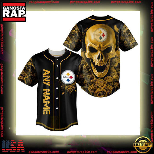 NFL  Custom Name Pittsburgh Steelers Football Skull Baseball Jersey Shirt