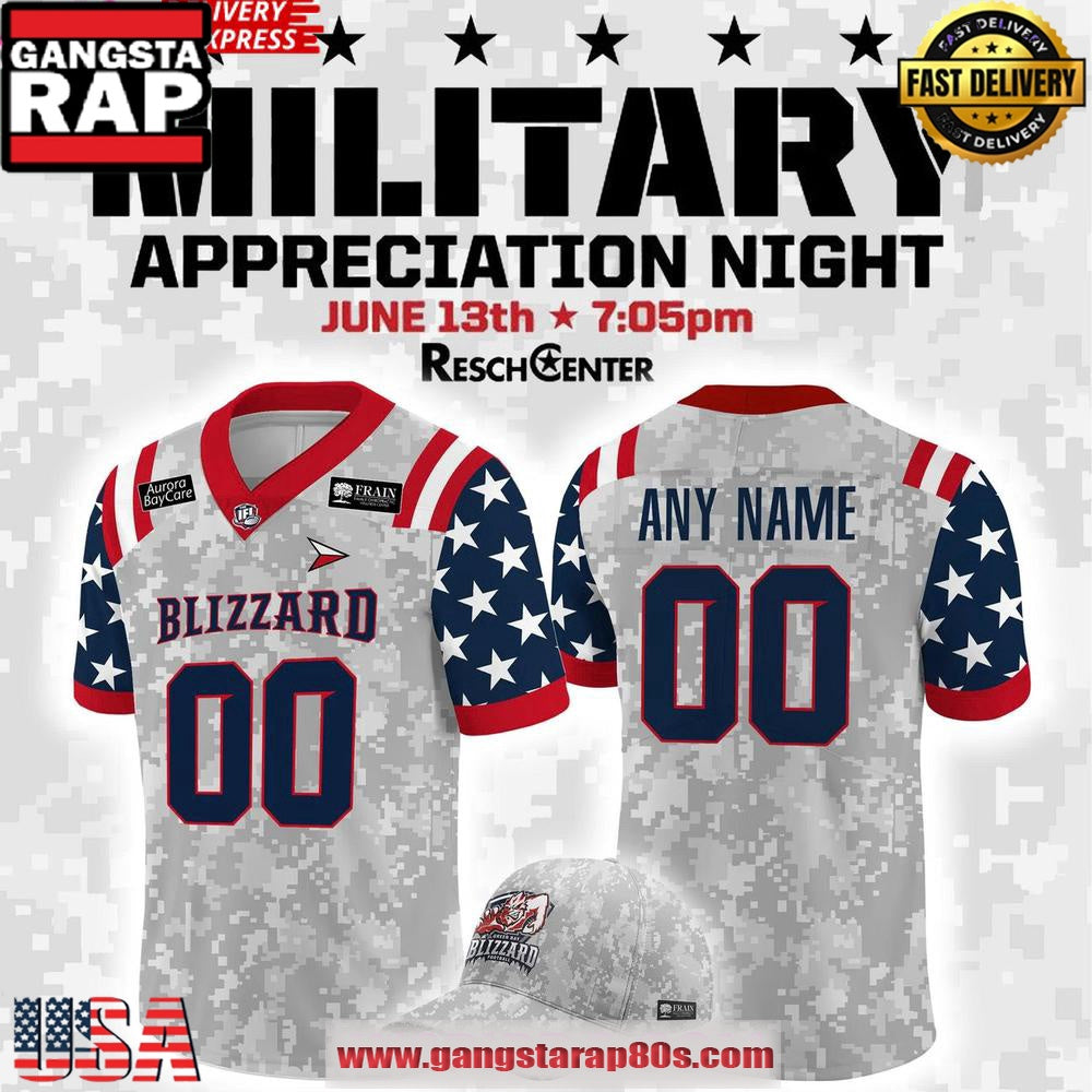Green Bay Blizzard Military Night 2025 Special Custom Name Number Football Jersey