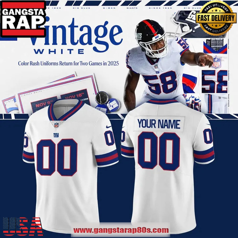 New York Giants Vintage White Nike 2025 Custom Football Jersey