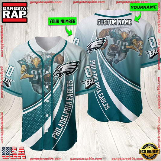 NFL  Custom Name Number Philadelphia Eagles Mascot Football New Design Baseball Jersey Shirt