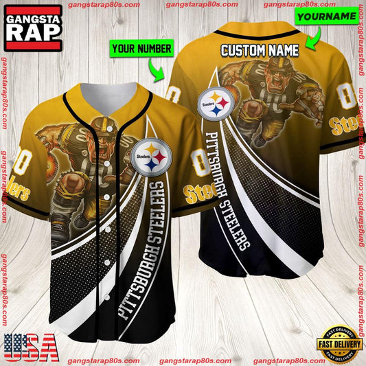 NFL  Custom Name Number Pittsburgh Steelers Mascot Football New Design Baseball Jersey Shirt