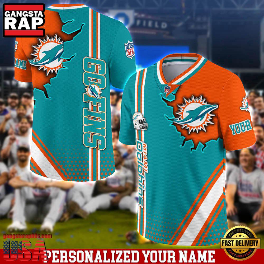 NFL Custom Name Miami Dolphins Team Logo Football Jersey