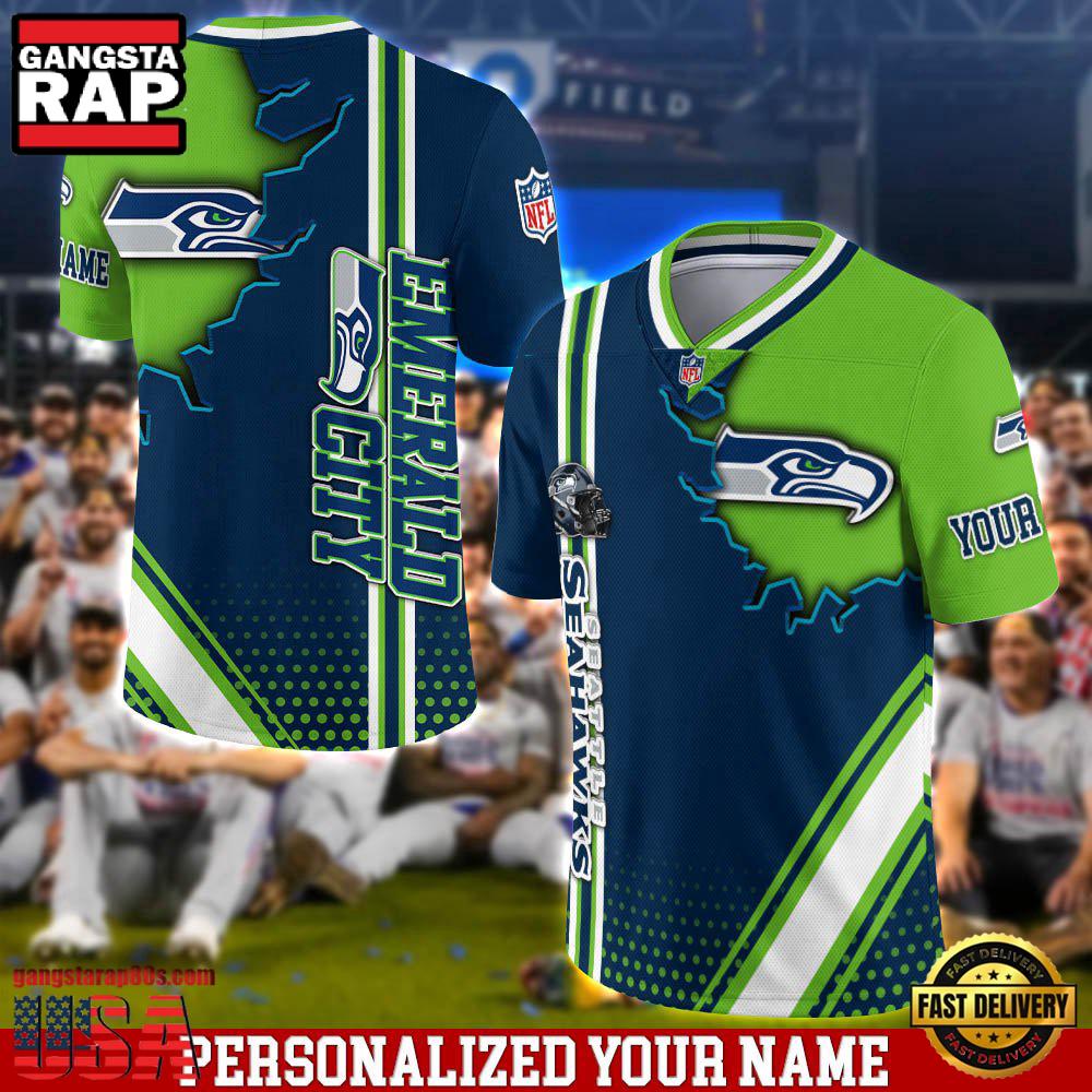 NFL Custom Name Seattle Seahawks Team Logo Football Jersey