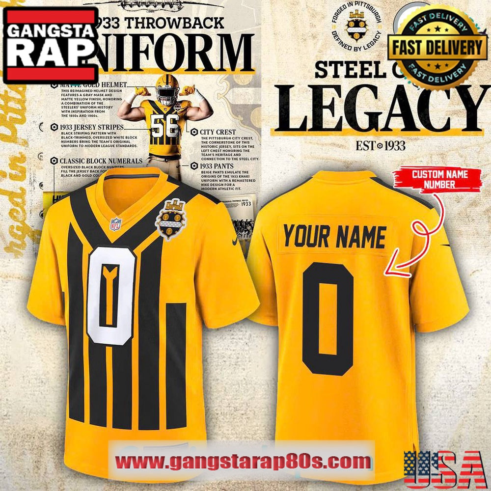 Pittsburgh Steelers DK Metcalf Gold Alternate 1933 Throwback Game Special Custom Football Jersey
